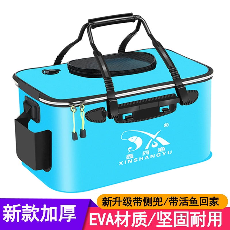 Thickened Foldable Fishing Bucket with Oxygenation, Multi-functional Live Fish Container with Shoulder Strap