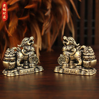 Brass Pixiu Wealth Figurine Pair for Tea Table Decor