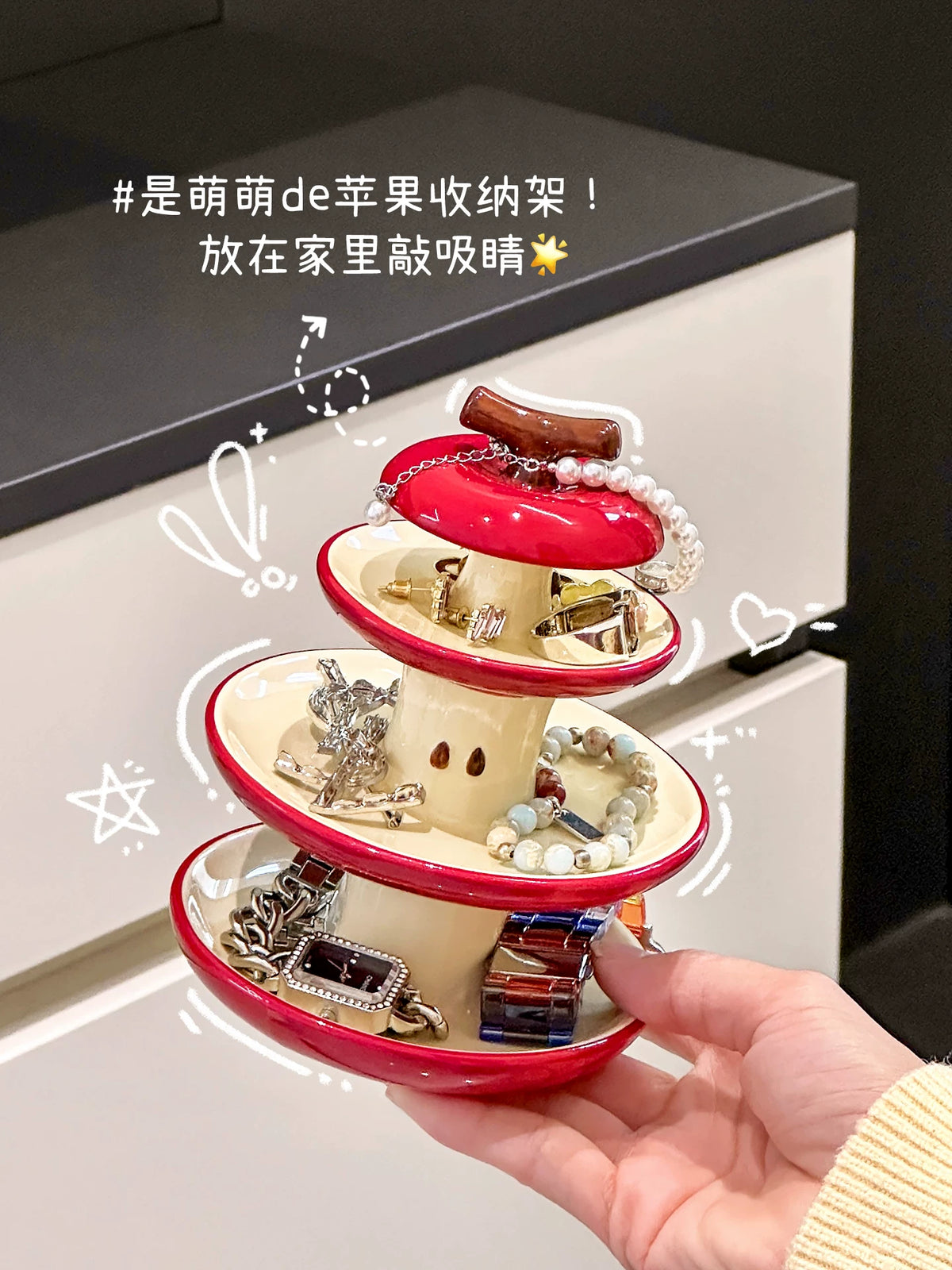 Cute Apple Ceramic Jewelry Organizer Tray for Earrings Bracelets Rings