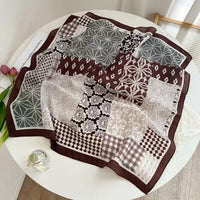 70cm Black and White Paisley Cotton Linen Scarf for Women, Spring Autumn Winter Neck Scarf