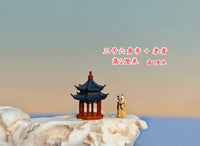 Miniature Resin Pavilion and Mountain Micro Landscape Ornament with Figurines