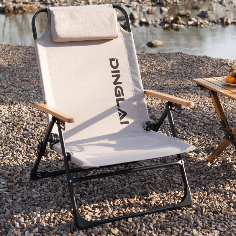 Portable Outdoor Folding Camping Chair with Adjustable Reclining Backrest and Headrest