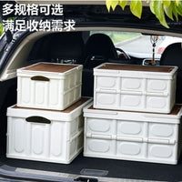Portable Collapsible Outdoor Storage Box with Wooden Lid and Handle for Camping, Picnics, and Car Organization