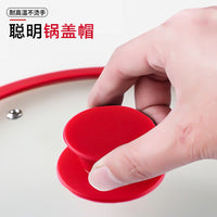 Silicone Pot Lid Handle with Stainless Steel Top Bead, Heat-Insulated Wooden Knob for Kitchen Cookware