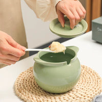 Food Grade Ceramic Lard Container with Lid and Spoon, High Temperature Resistant Oil Pot for Home Kitchen