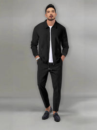 Men's Waffle Knit Casual Tracksuit Set - Zip-Up Cardigan & Pants