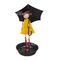 Metal Girl with Umbrella Bird Feeder for Outdoor Garden Decor