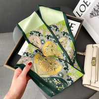Women's Versatile Jungle Print Faux Silk Scarf Long Narrow Ribbon for Bags and Neck