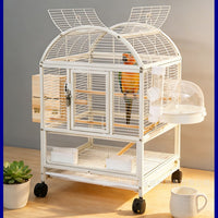 European Style Arched Top Bird Cage with Anti-Splash Guard for Parrots, Cockatiels, and Peonies