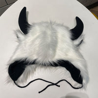 Warm Faux Fur Trapper Hat with Horns for Winter Cycling