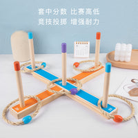 Kids Wooden Ring Toss Game Outdoor Sport Throwing Toy Colorful Hoops Parent-Child Interactive Traditional Ring Set