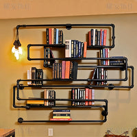 Industrial Pipe Wall-Mounted Shelf with Solid Wood Board for Living Room and Study