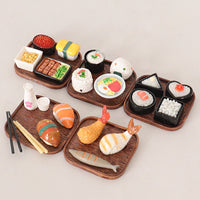Miniature Japanese Sushi Food Model Set with Tray and Chopsticks for Dollhouse Decoration