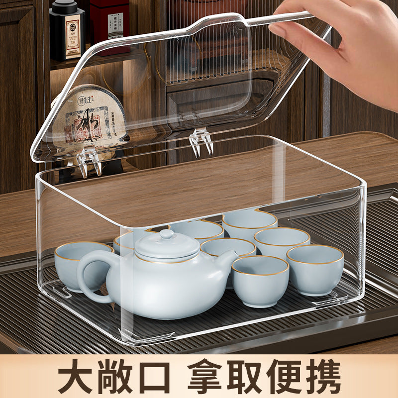 Stackable Acrylic Tea Set Storage Box with Lid, Dustproof Transparent Large Capacity Organizer for Teacups and Tableware