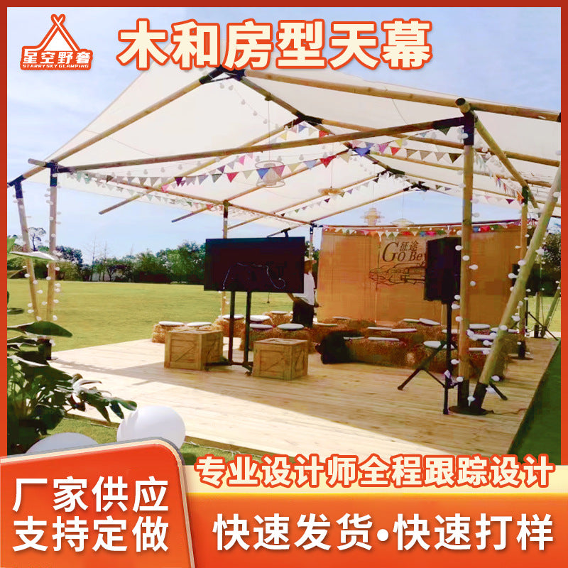 Luxury Outdoor Camping Wooden Frame Canopy Tent Waterproof Sunshade