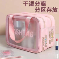 Korean Style Frosted PU Transparent Waterproof Cosmetic Bag with Handle