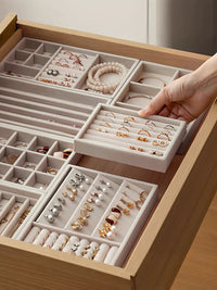 Velvet Jewelry Drawer Organizer Tray for Rings, Bracelets, Earrings, and Necklaces