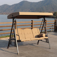 Outdoor 3-Person Iron Art Swing Chair with Reclining Function for Patio Garden Balcony