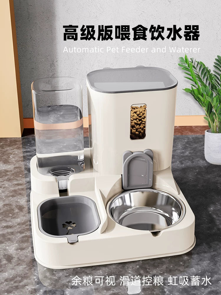 Automatic Pet Feeder with Water Dispenser and Stainless Steel Double Bowls for Cats and Dogs