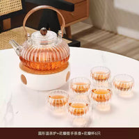 Heat-Resistant Petal Glass Teapot Set with Warmer and Cups for Loose Leaf Tea
