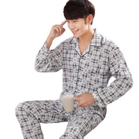 Men's Knitted Cotton Pajama Set Loose Fit Loungewear for Middle-Aged Men