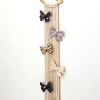 Nordic Rattan Moon Hair Clip Holder Wall Hanging Organizer for Headbands and Accessories, Kids Room Decor