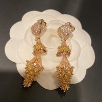 Vintage Gold-Tone Cylindrical Crystal Dangle Earrings for Women