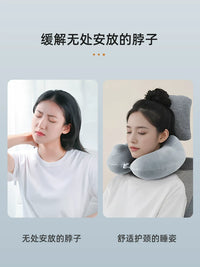Inflatable U-Shaped Travel Neck Pillow for Airplanes and Cars, Portable Pressure-Activated Cervical Support Pillow