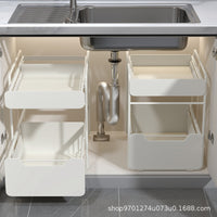 Kitchen Sink Storage Rack, Stainless Steel Double-Layer Spice and Pot Organizer, Cabinet Pull-Out Tiered Shelf