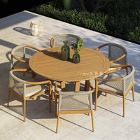 Outdoor Solid Wood Woven Rattan Dining Set for Patio Garden Villa Balcony
