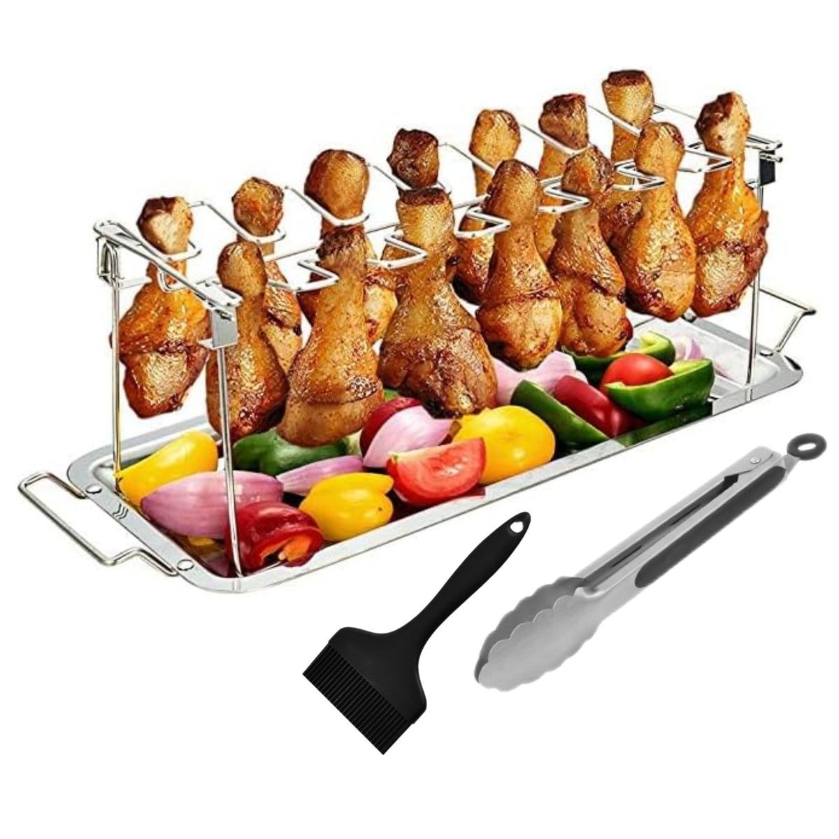 Portable Stainless Steel Folding Multi-functional Leg Rack Set with Drip Pan BBQ Grill Net Roasting Vegetable Tray