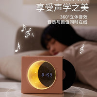 Retro Vinyl Bluetooth Speaker with Moon Clock, Starry Sky Ambient Light, USB, and TF Card Support for Outdoor Use