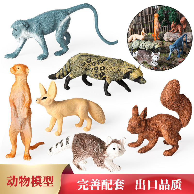Realistic Mini Forest Animal Figurines Set for Kids - Squirrel, Fennec Fox, Meerkat, Raccoon, Monkey, Civet