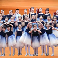 Girls' Choral Performance Dress with Pearl Headband for School Stage & Dance