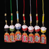 Ceramic Lucky Cat Charm with Alloy Accents for Bags and Phones, Good Fortune and Academic Success Gift