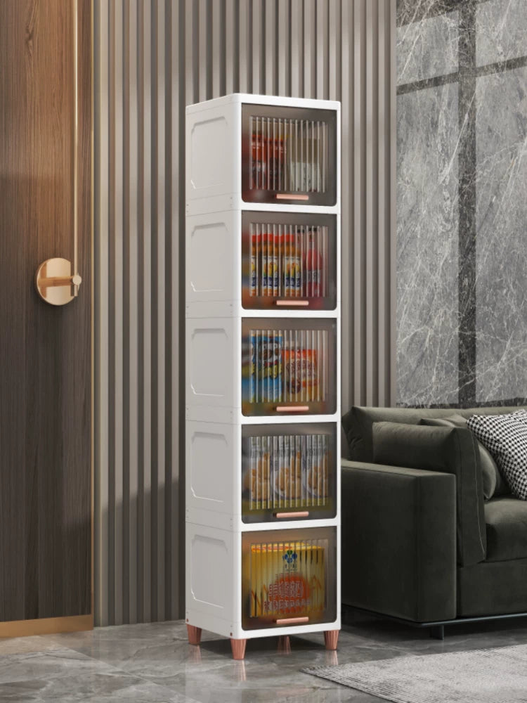 Slim Storage Cabinet with Flip-Top Lid for Kitchen Bathroom Living Room