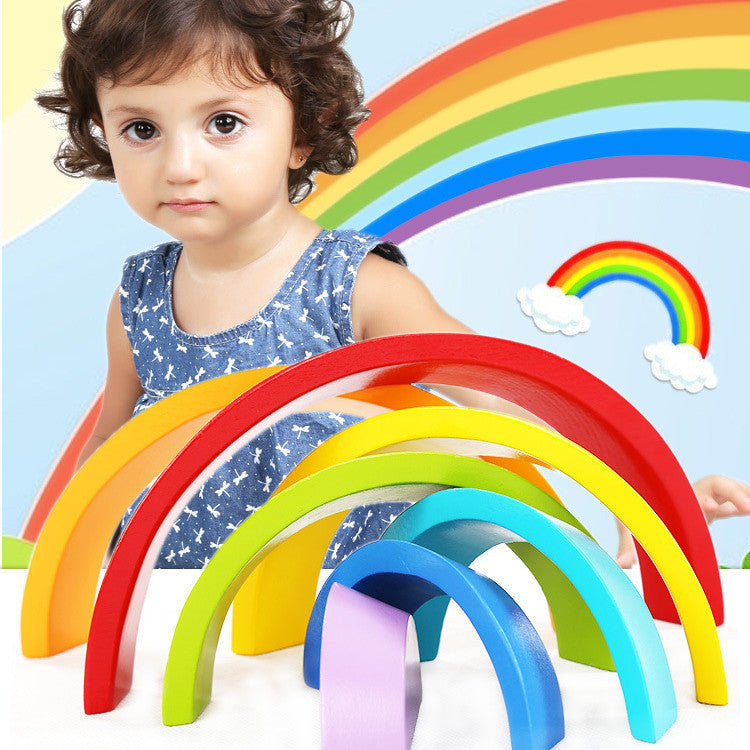 Wooden Arch Rainbow Stacking Blocks for Kids, Educational Creative Toy