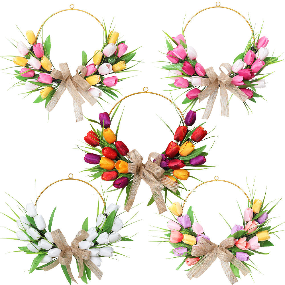 Easter Simulation Tulip Wreath Iron Art Door Hanging Decoration