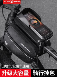 Bicycle Top Tube Bag, Waterproof Mountain Bike Front Frame Bag with Touchscreen Phone Holder, Large Capacity Cycling Pouch