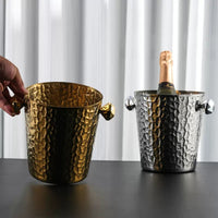 European Style Champagne Ice Bucket, Thickened Metal Wine Chiller with Tree Bark Texture for Home Bar