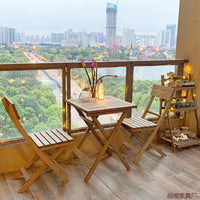 Foldable Balcony Tea Table and Chairs Set for Small Spaces, Solid Wood