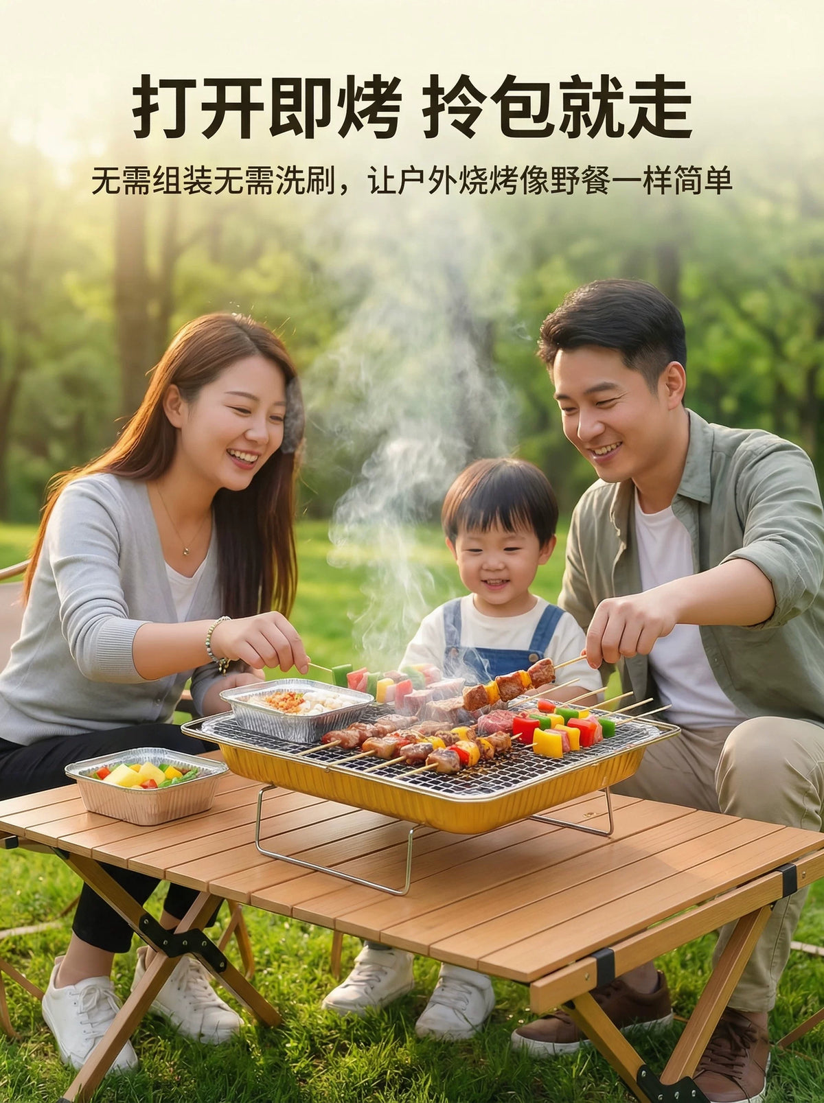 Disposable Portable Outdoor BBQ Grill Set with Charcoal for Camping and Picnics