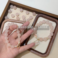 Natural Pink Crystal Bracelet with Gold Powder Accents for Couples and Friends