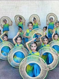 Kids Bamboo Style Performance Costume Set for Children's Day Dance and Fishing Role Play