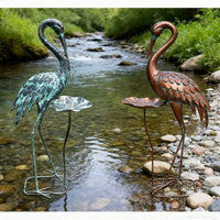 Iron Art Lotus Leaf Crane Bird Feeder Ornament for Garden & Wedding Decor