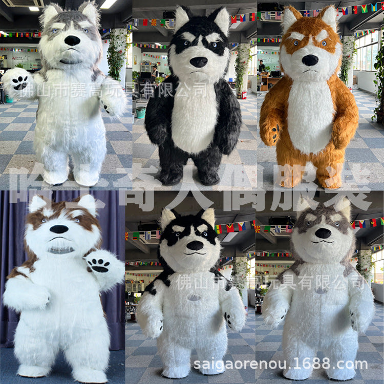 Inflatable Husky Dog Mascot Costume for Adults