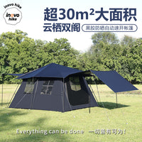 Large Automatic Pop-Up 2-Room 1-Hall Camping Tent with Tailgate Connection and Multi-functional Awning