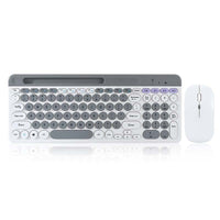 Rechargeable 2.4G Wireless Keyboard and Mouse Combo Set with Retro Round Keycaps for Business Office