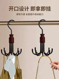 Rotating Solid Wood Wall Hook for Bags, Belts, and Accessories - Punch-Free Metal Organizer