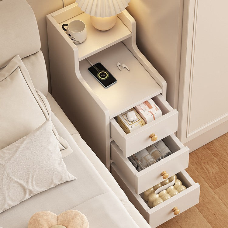 Modern Narrow Bedside Table with Storage Drawers for Small Spaces
